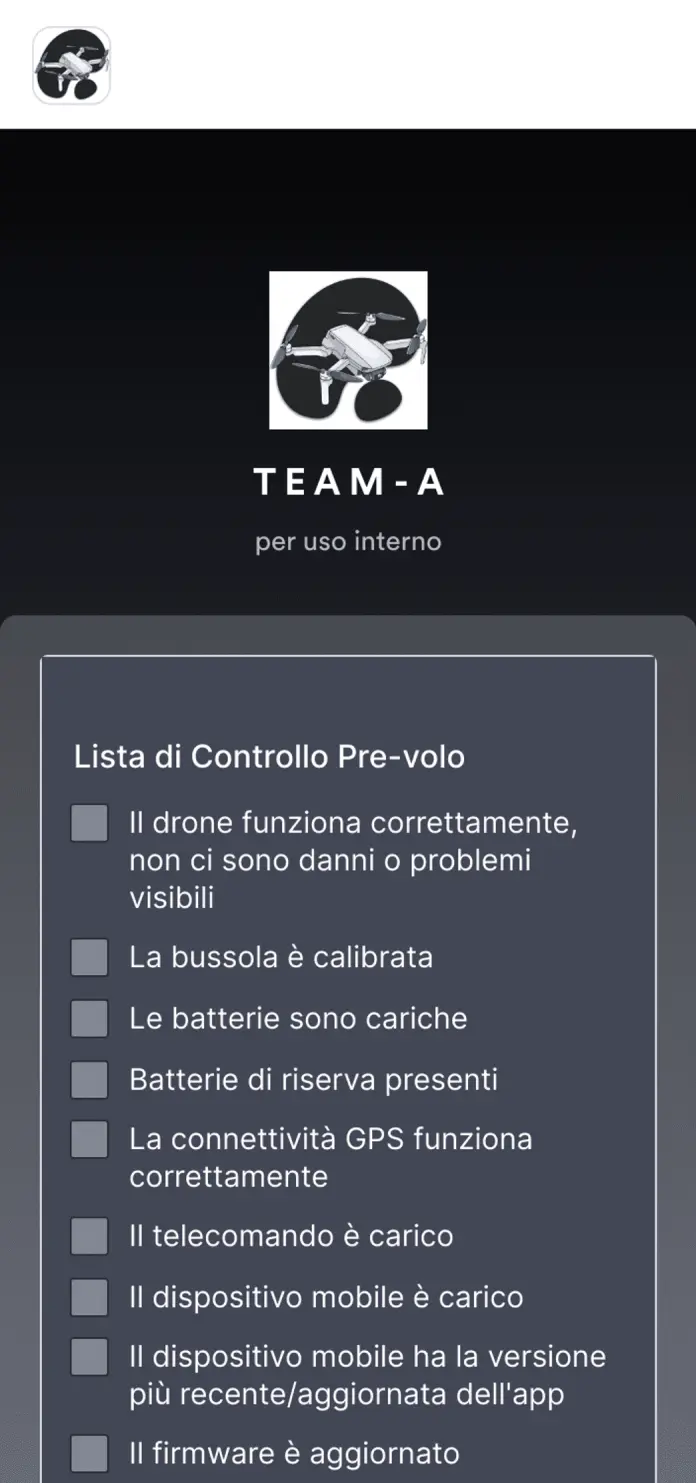 App Lista di Controllo Pre volo Drone