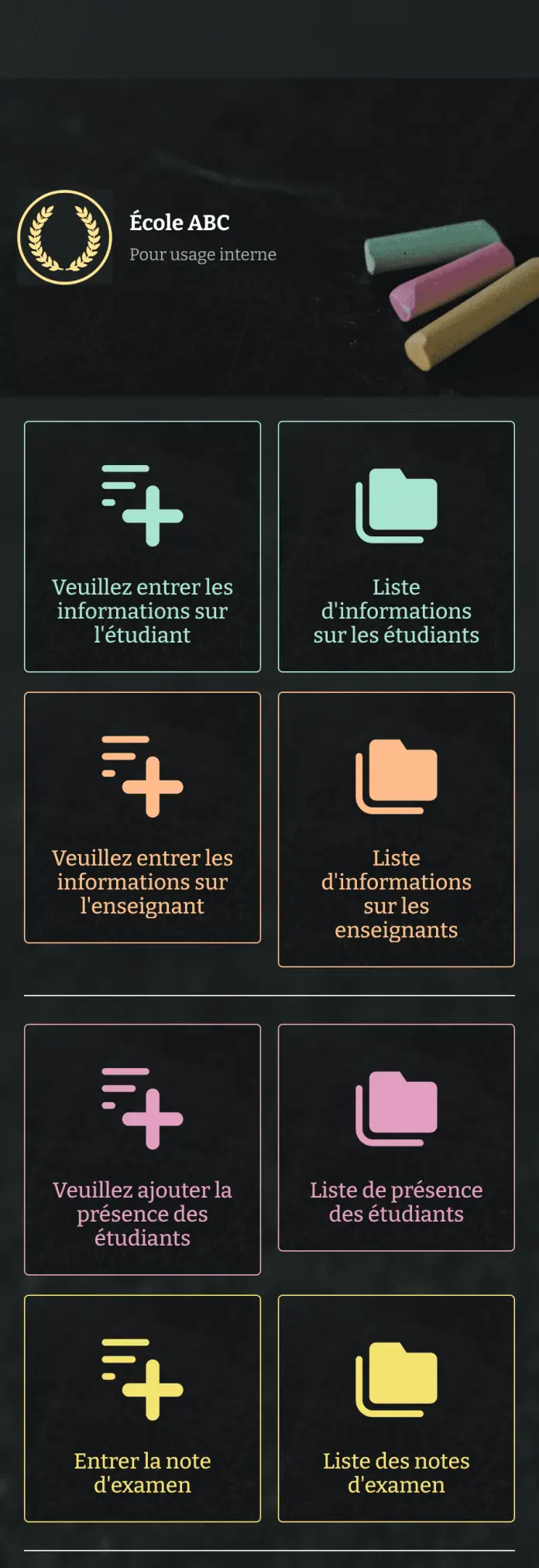 Application de gestion d'école