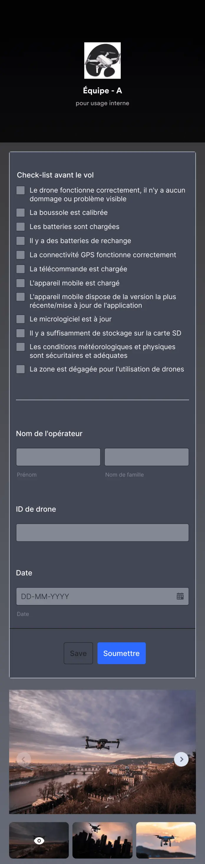 Application de liste de contrôle avant le vol de drone