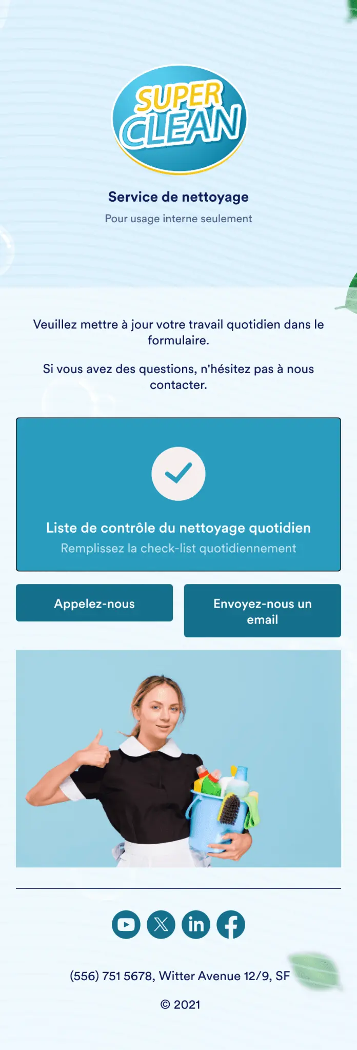 Application de liste de contrôle pour le nettoyage quotidien des bureaux