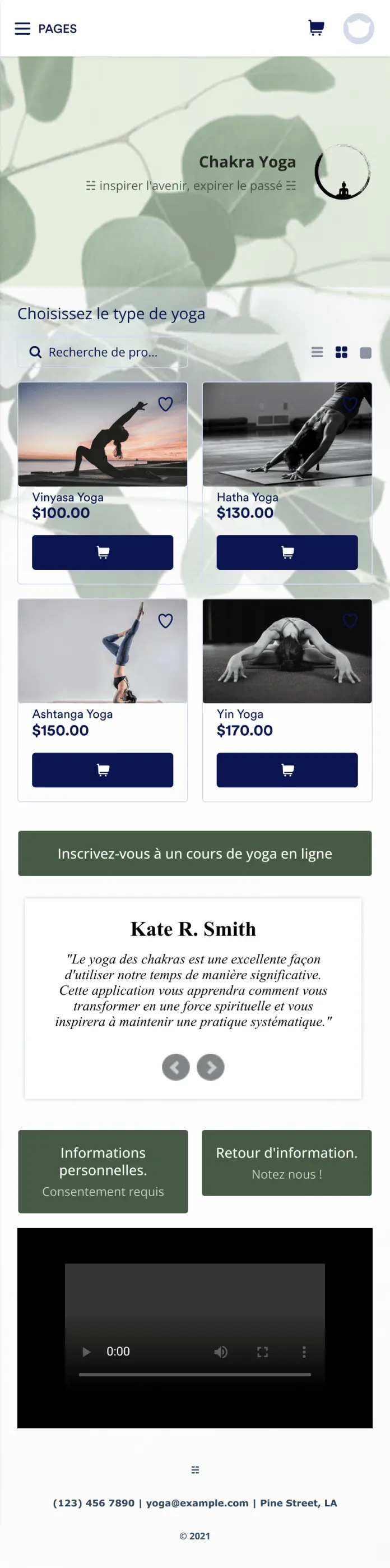 Application du studio de yoga