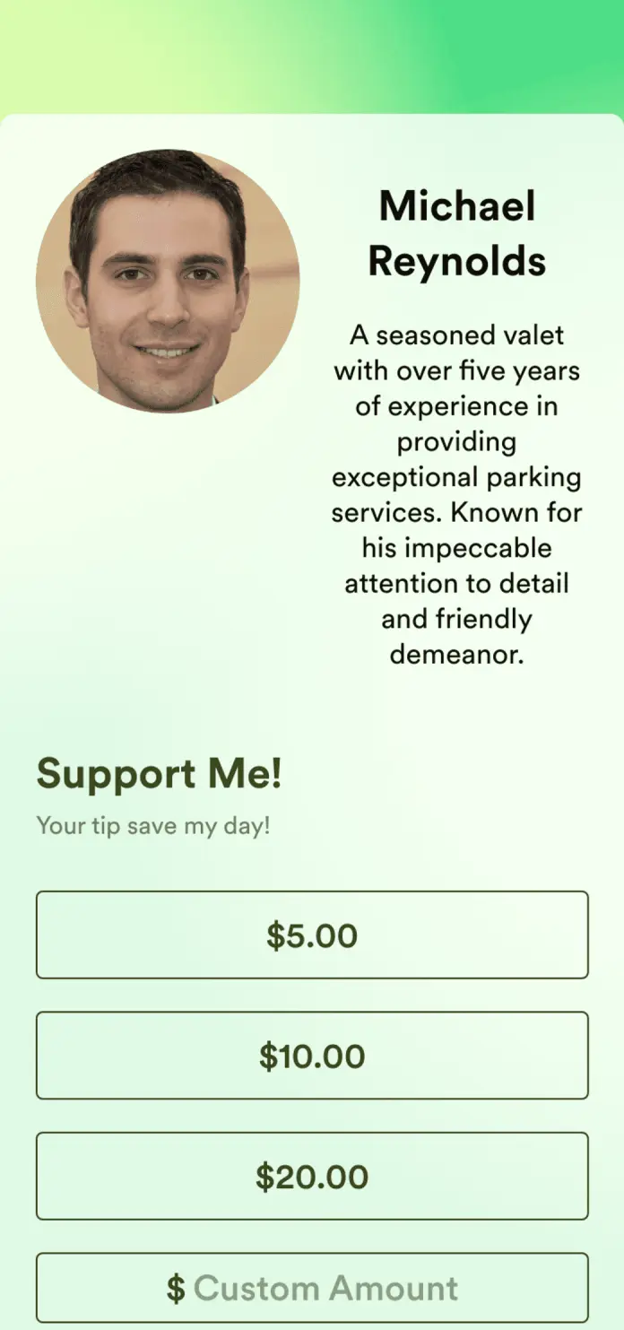 Valet Tip App