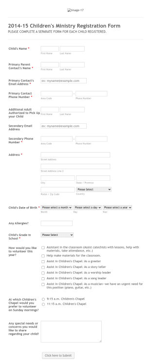 Children's Ministry Registration Form Template