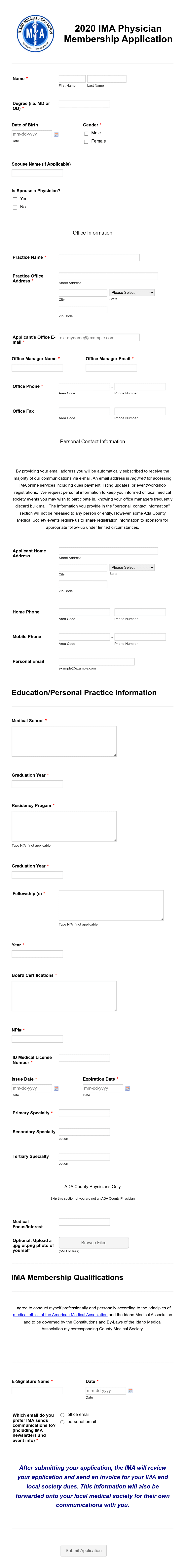 2020 Ima Physician Membership Application Form Template 