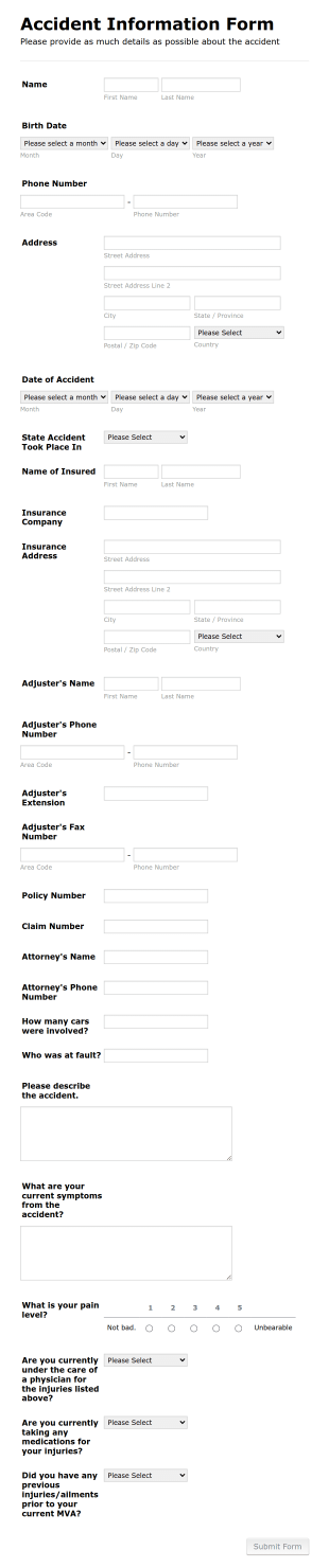 Car Insurance Accident Information Form Template