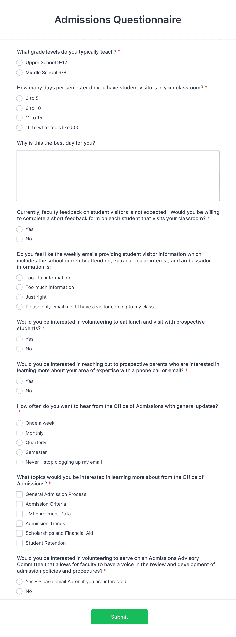 Admissions Questionnaire Form Template | Jotform