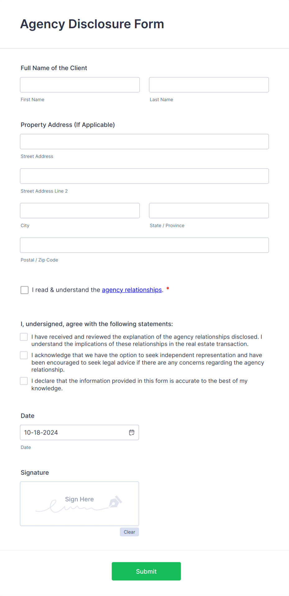 Agency Disclosure Form Template | Jotform