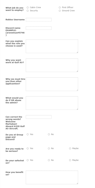 Airline Job Application Form Template