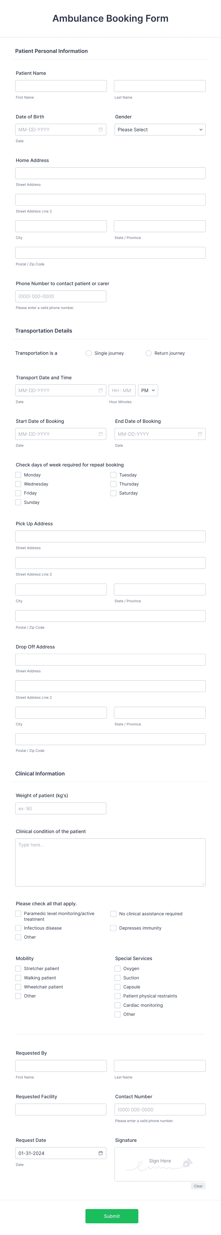 Ambulance Booking Form Template | Jotform