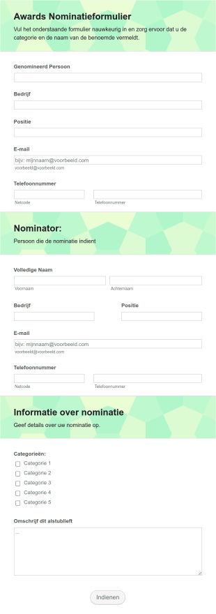 Awards Nominatieformulier Organisatie Form Template