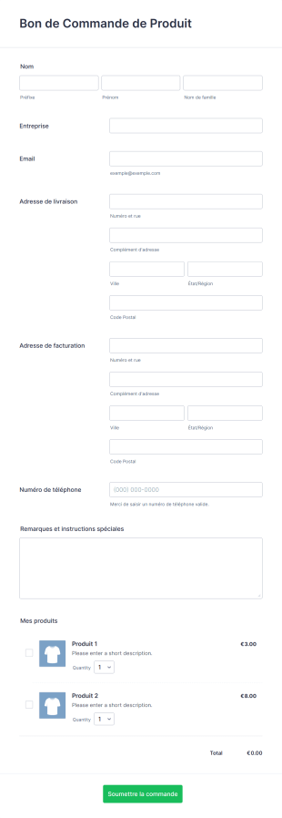 Modèle Formulaire & Bon De Commande Produits Form Template