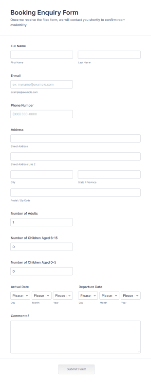 Booking Enquiry Form Template