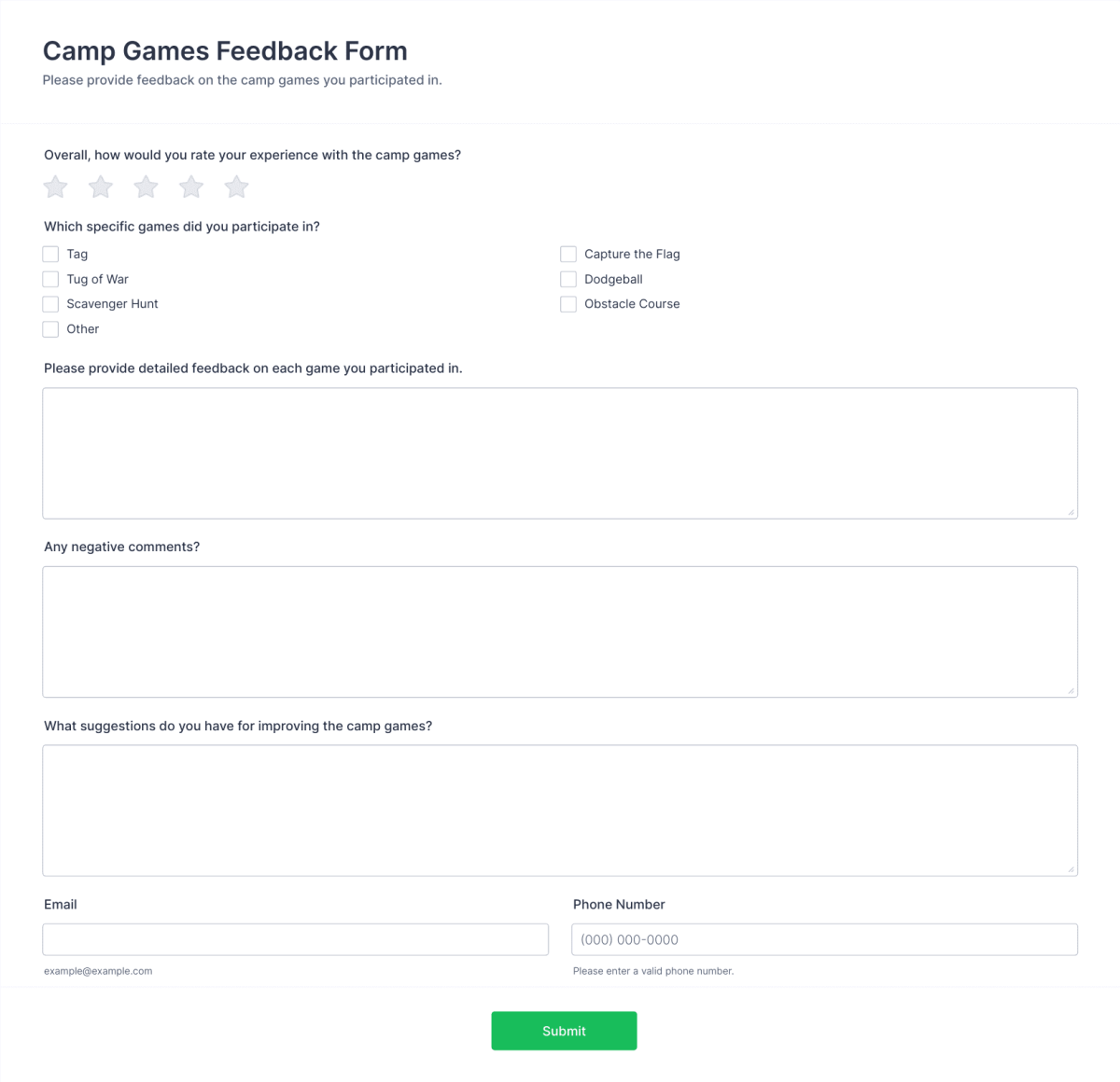 Camp Games Feedback Form Template | Jotform