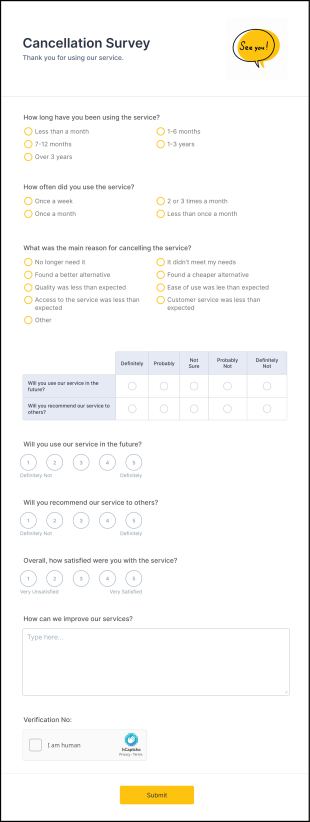 Cancellation Survey Form Template