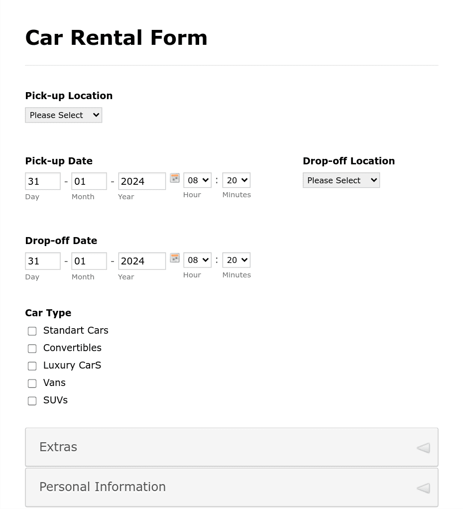 Car Rental Application Form Template | Jotform