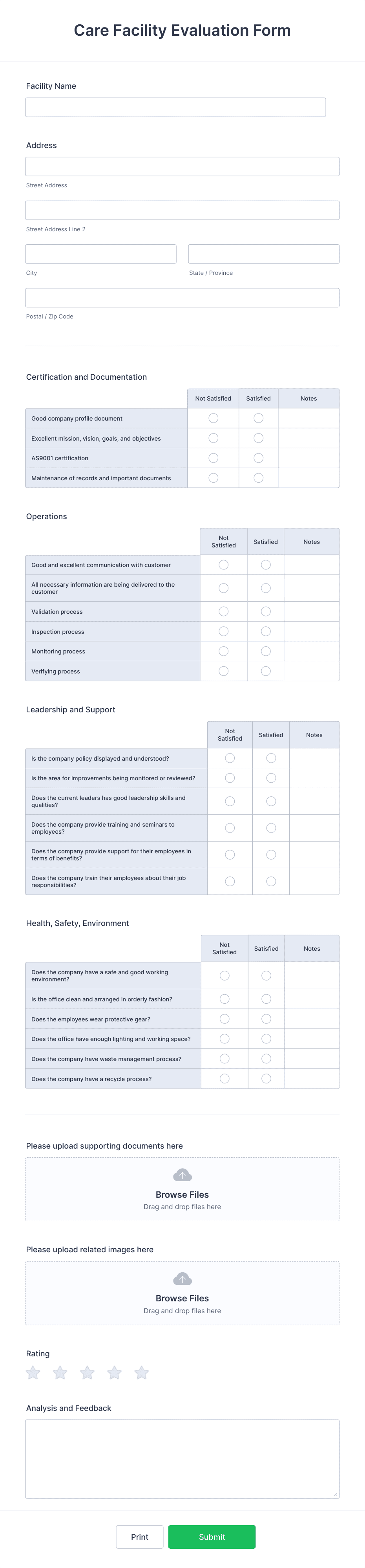 Care Facility Evaluation Form Template | Jotform