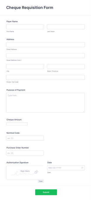 Cheque Requisition Form Template