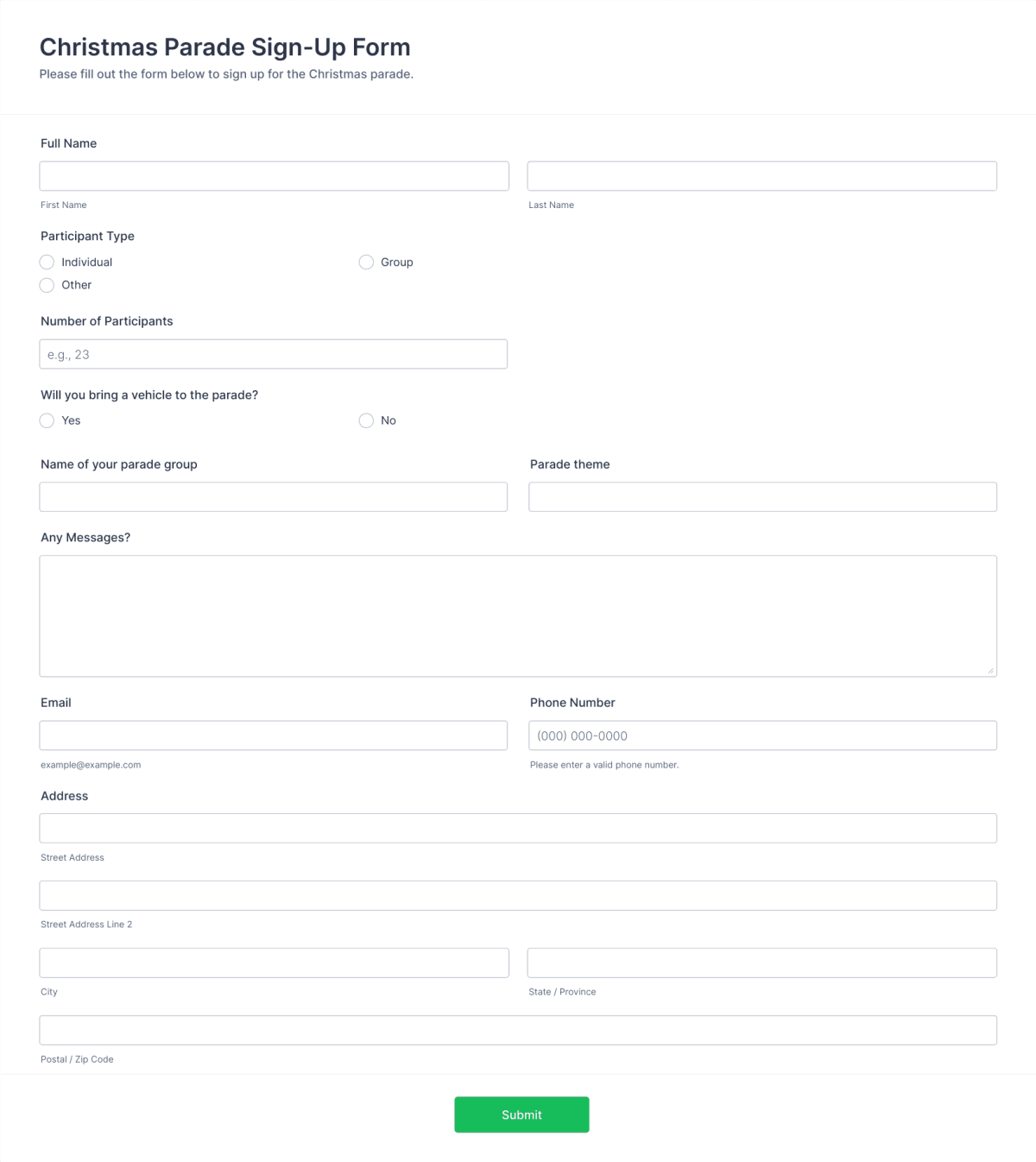 Christmas Parade Sign-Up Form Template | Jotform