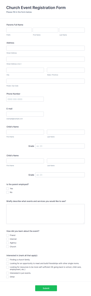 Church Event Registration Form Template