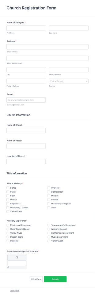 Church Registration Form Template