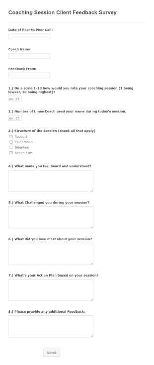 Coaching Session Client Feedback Survey Form Template