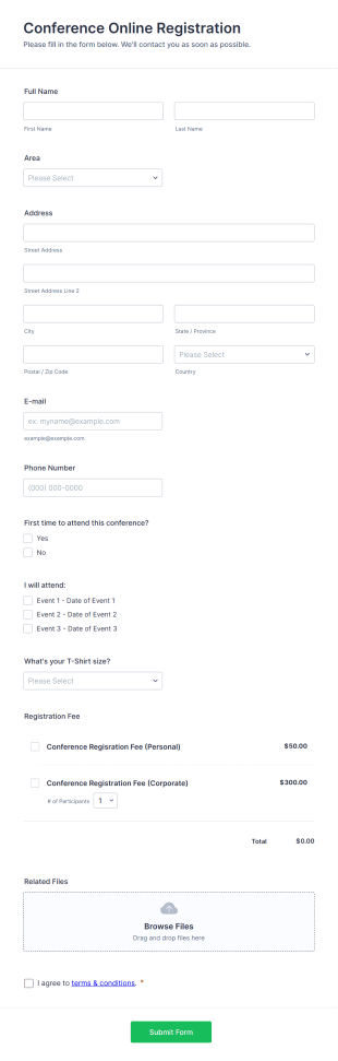 Conference Online Registration Form Template