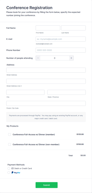 Conference Registration Form With Payment Form Template