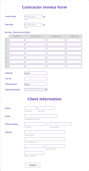 Contractor Invoice Form Template