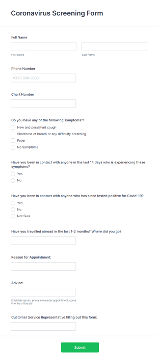 Coronavirus Screening Form Template