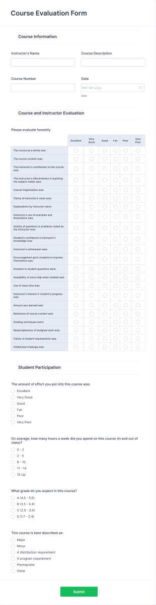 Course Evaluation Form Template