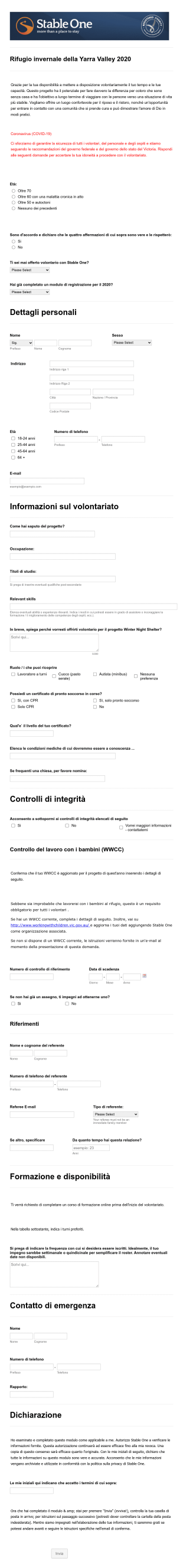 COVID 19 2020 Modulo Di Registrazione Dei Volontari Form Template