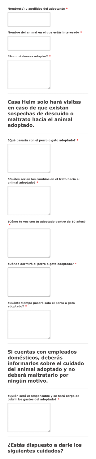 Cuestionario De Adopción De Animales Form Template
