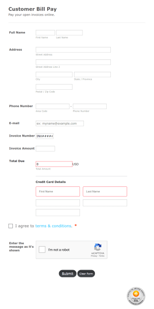 Customer Bill Pay Form Template