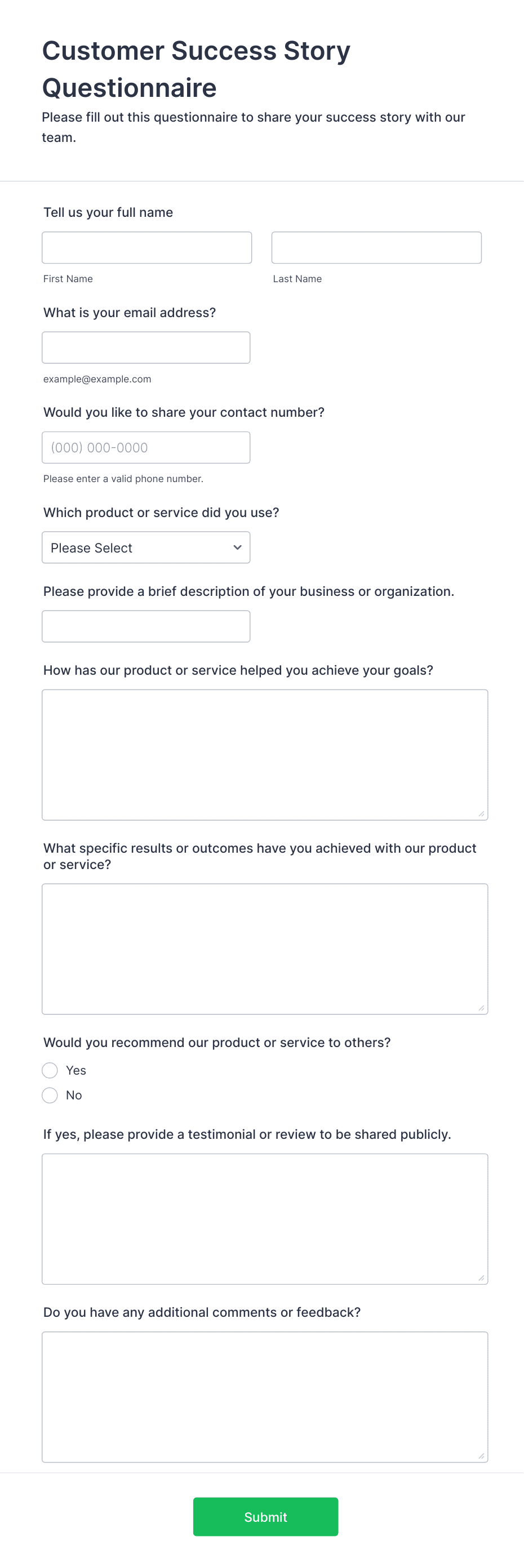 Customer Success Story Questionnaire Form Template | Jotform