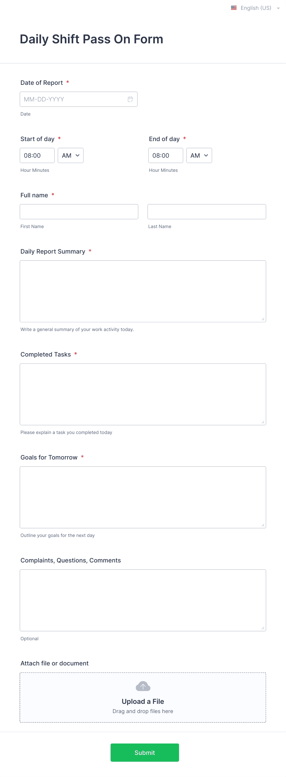 Daily Shift Pass On Form Template | Jotform