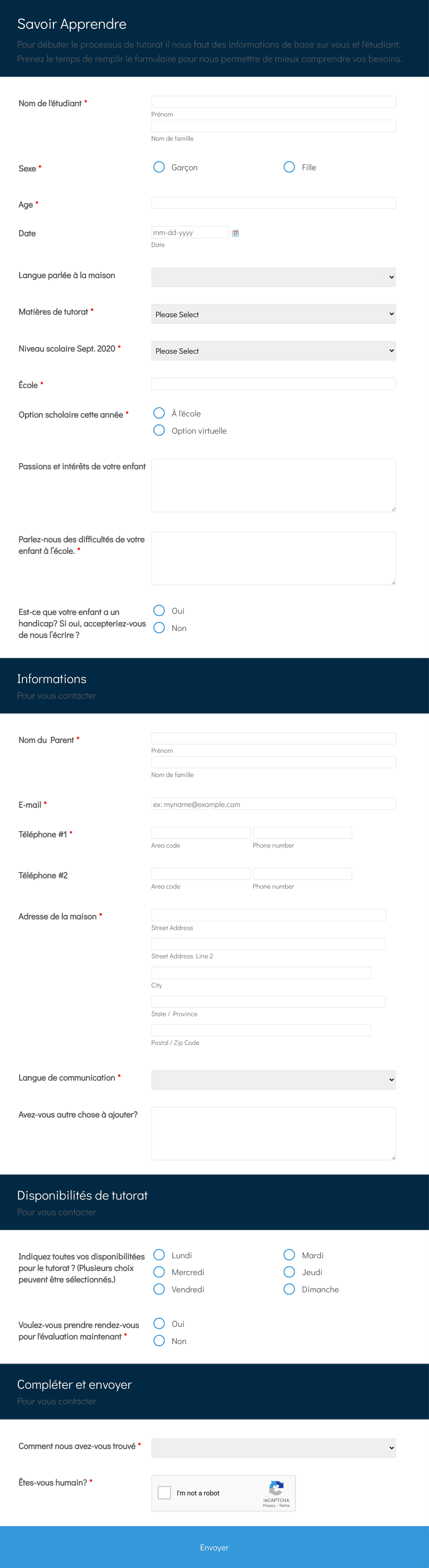 Demande De Tutorat Modèle Du Formulaire | Jotform