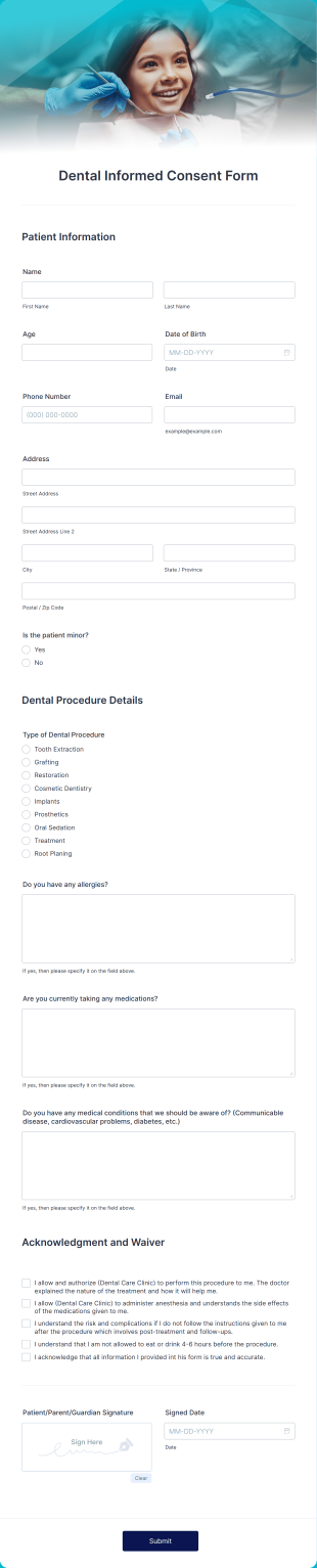 Dental Treatment Informed Consent Form Template