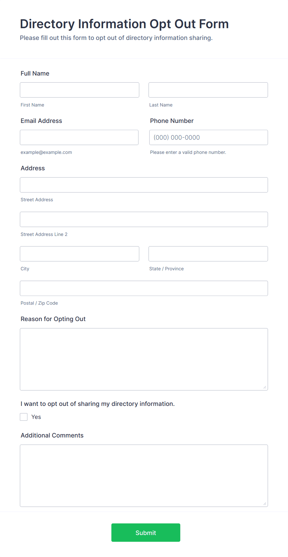 Directory Information Opt Out Form Template | Jotform