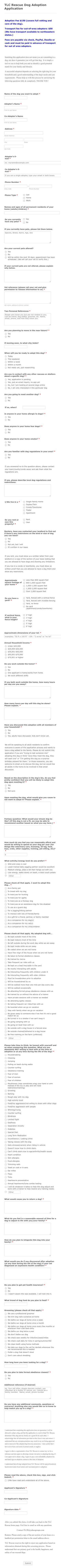 Dog Adoption Application Form Template
