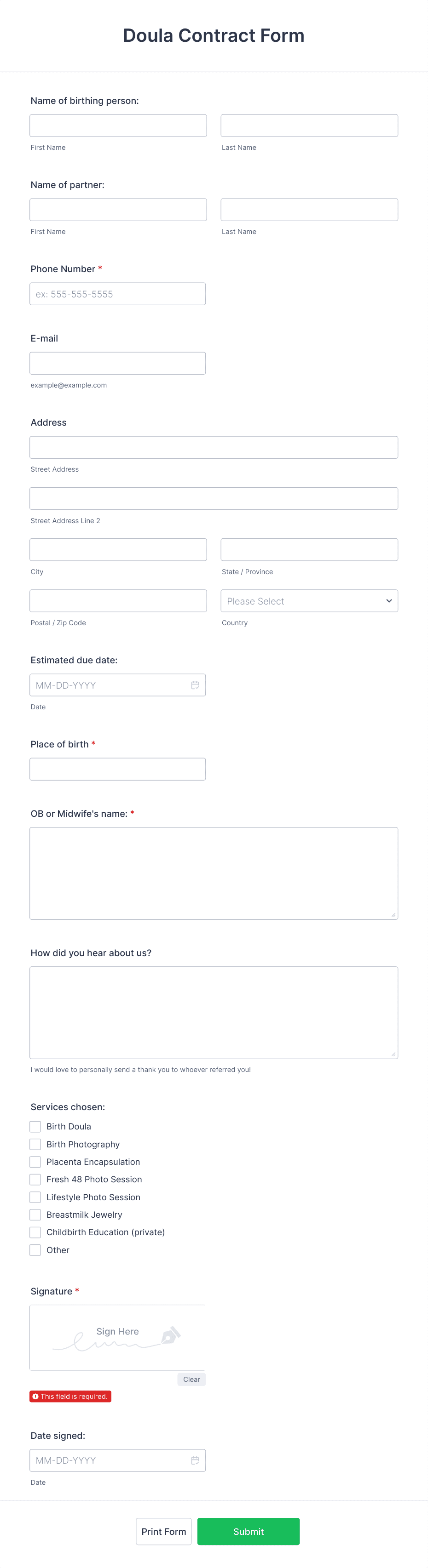 Doula Contract Form Template | Jotform