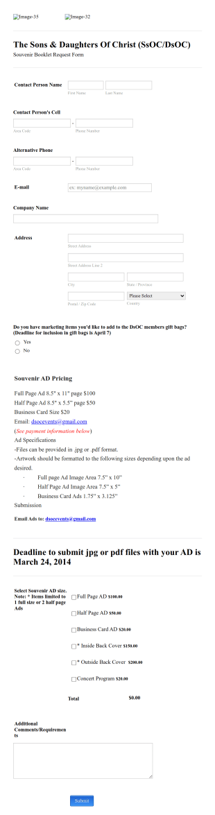 Souvenir Booklet Advertising Form Template