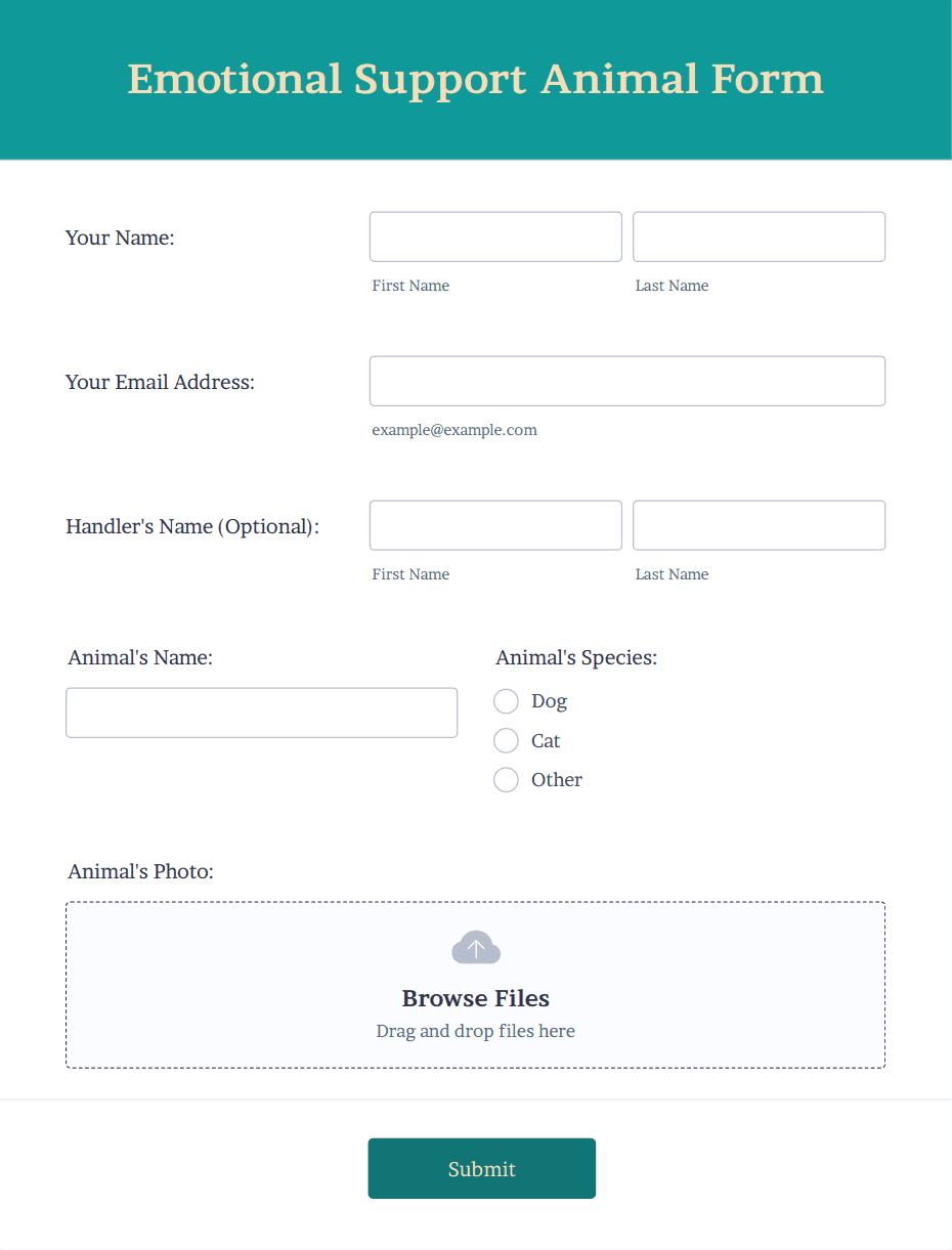 Emotional Support Animal Form Template | Jotform