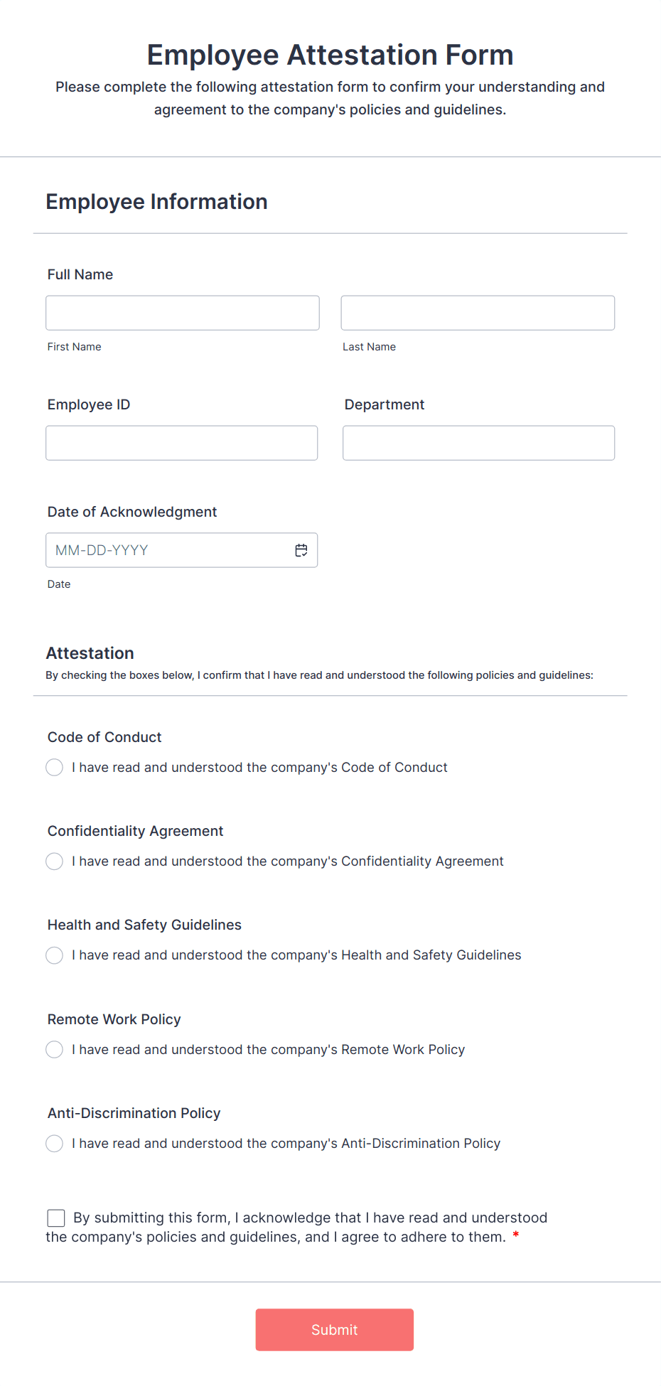 Employee Attestation Form Template | Jotform