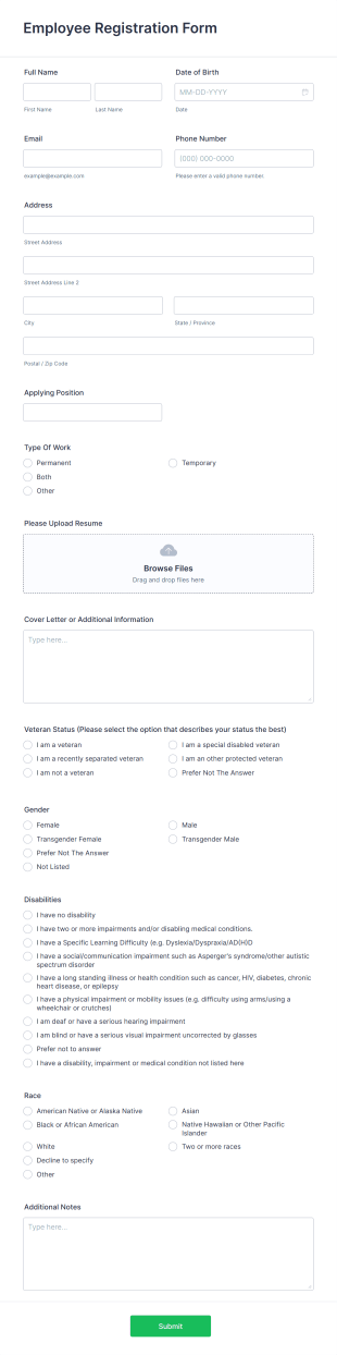 Employee Registration Form Template