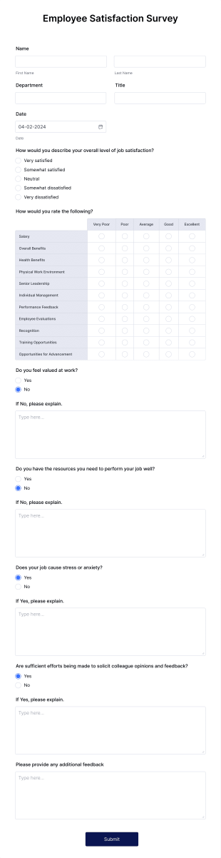 Employee Satisfaction Survey Form Template