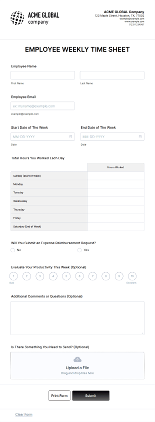 Employee Timesheet Template Form Template