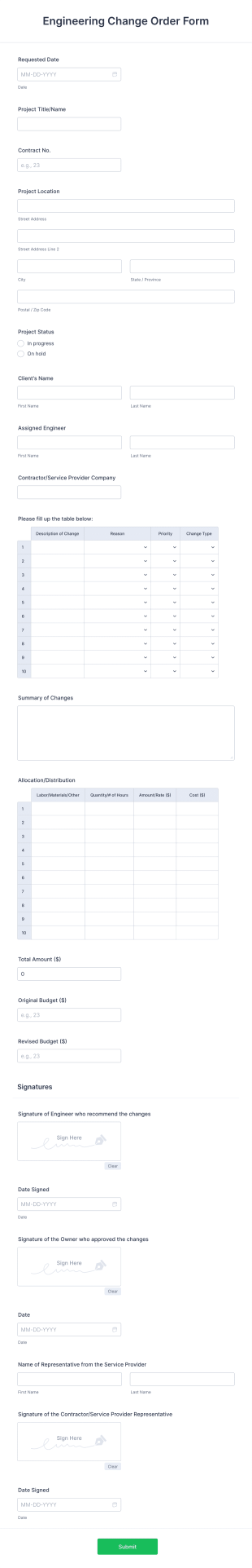 Engineering Change Order Form Template