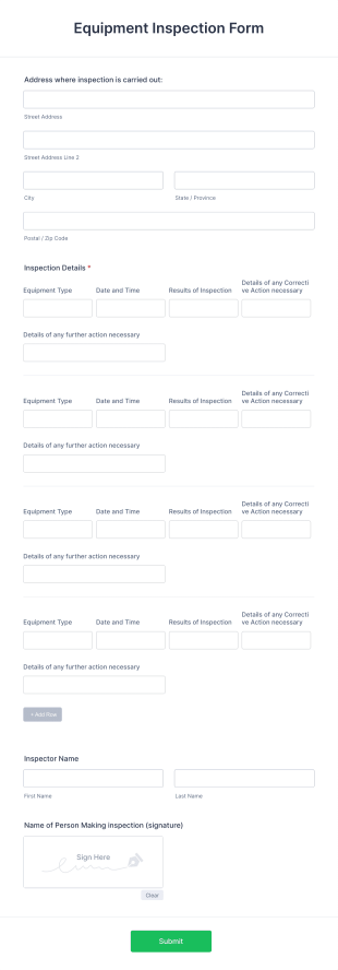 Equipment Inspection Form Template