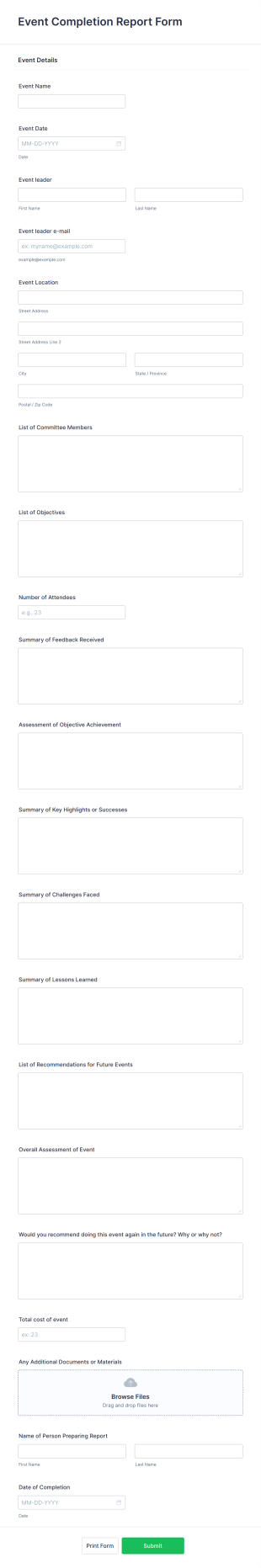 Event Completion Report Form Template