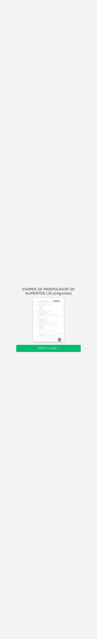 EXAMEN DE MANIPULADOR DE ALIMENTOS (20 Preguntas) Form Template